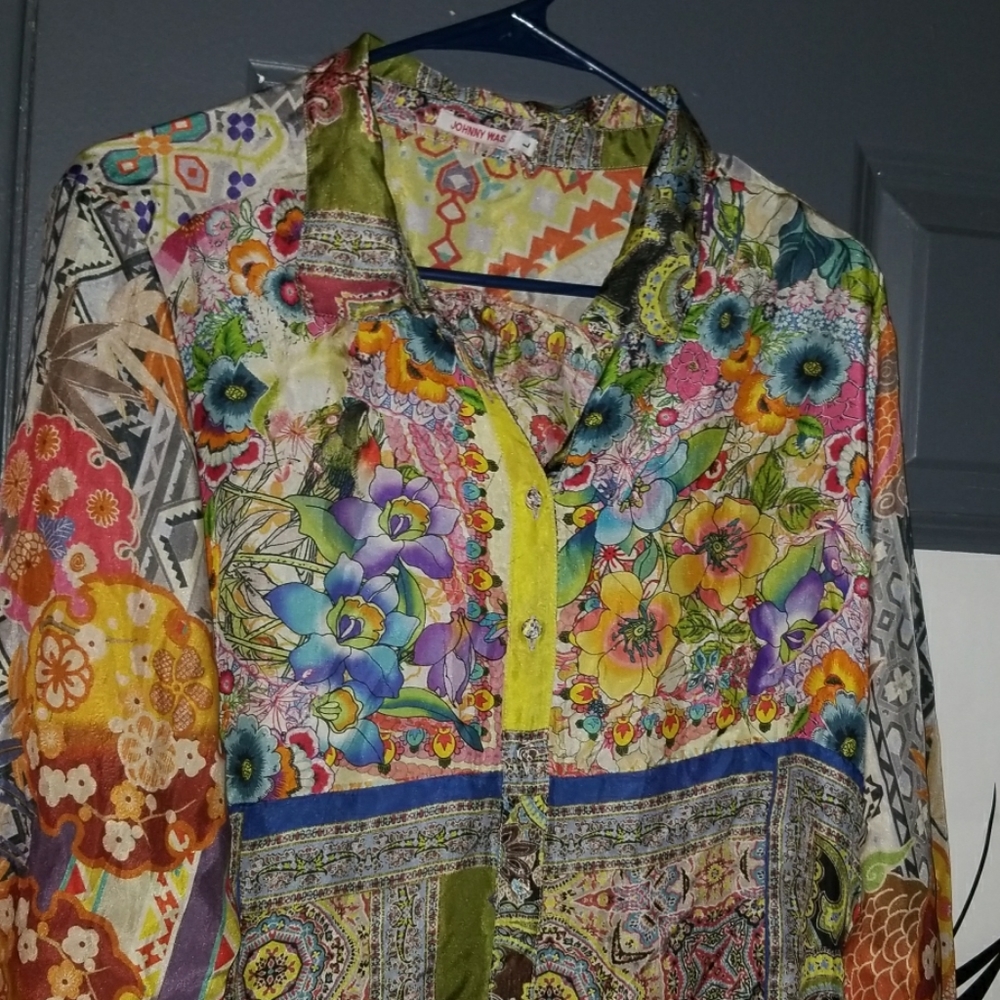 Johnny Was silk floral button up
